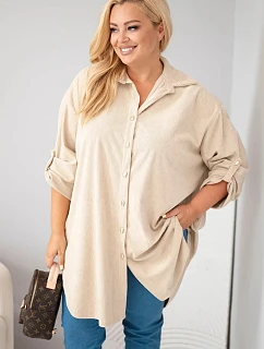 Dámska košeľa Plus Size z viskózového manšestru s odnímateľnými rukávmi, béžová