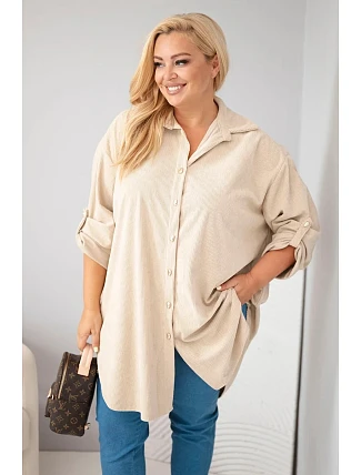 Dámska košeľa Plus Size z viskózového manšestru s odnímateľnými rukávmi, béžová Dámska košeľa Plus Size z viskózového manšestru s odnímateľnými rukávmi, béžová