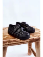 Dziecięce Skórzane Trampki Na Rzep BIG STAR KK374090 Czarne