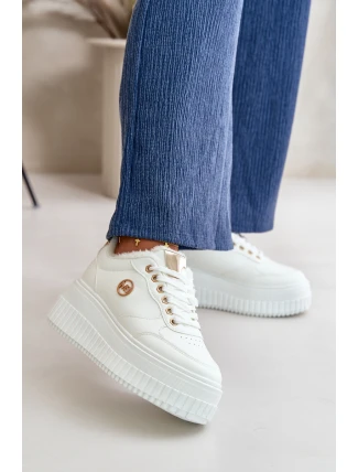 Sneakersy Buty Sportowe Damskie Ocieplane Na Masywnej Podeszwie Białe Ardiela