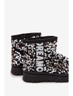 Dziecięce Śniegowce Botki Ocieplane Z Cekinami Czarno-Srebrne Rebbica