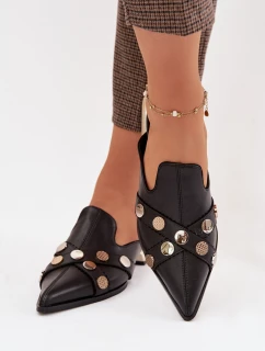 Kožené dámské nazouváky s ozdobnými pásky D&A CR61-3058 Černé