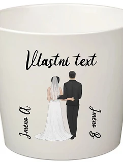 Bílý keramický květináč s novomanželským párem - velký