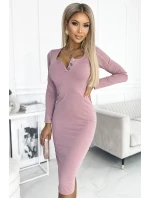 441-2 Šaty s tromi gombíkmi vo výstrihu - tmavočervené