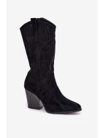 Ażurowe Kozaki Kowbojki Na Słupku S.Barski HY51-606 Czarne