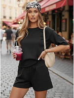 Dámsky letný pruhovaný komplet Poľský výrobok čierny FashionStreet AY1162 Dámsky letný pruhovaný komplet Poľský výrobok čierny FashionStreet AY1162