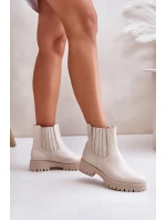 Wsuwane Botki Damskie Na Płaskim Obcasie Skórzane Lewski 3611 Jasnobeżowe