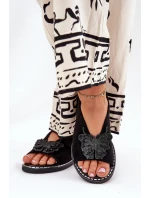 Sandały Damskie Na Płaskim Obcasie Z Ozdobą Czarne Setorina