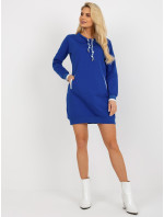 Základné kobaltovo modré bavlnené mini mikinové šaty