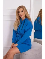 Zateplené šaty s kapucňou chrpovo modré