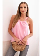 Dámske bavlnené tielko s kravatou okolo krku Light Pink Dámske bavlnené tielko s kravatou okolo krku Light Pink