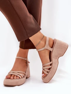 Sandały Na Platformie I Koturnie Z Eko Zamszu Beżowe Nendal