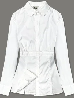 Biela dámska košeľa so slzičkou na zapínanie vo výstrihu (8020)