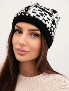 Dámska zimná čiapka s farebnou priadzou a hrubým okrajom K355 black+white