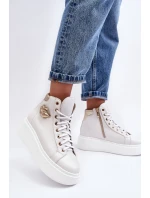 Trampki Damskie Wysokie Na Suwak Lemar Białe Katerin