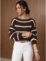 Dámsky oversized sveter s pruhmi v čokoládovej farbe FashionStreet MY2644 Dámsky oversized sveter s pruhmi v čokoládovej farbe FashionStreet MY2644
