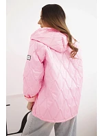 Dámska jarná prešívaná bunda s kapucňou a zipsom candy pink
