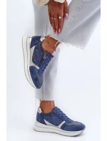 Sneakersy Damskie Na Platformie Z Ażurowym Wzorem I Brokatem INBLU IN000372 Niebieskie