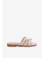 Zdobione Klapki Na Płaskim Obcasie Beżowe Anniles