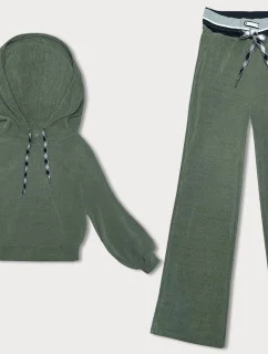 Rebrovaný dámsky komplet v olivovej farbe (AMG-341A)