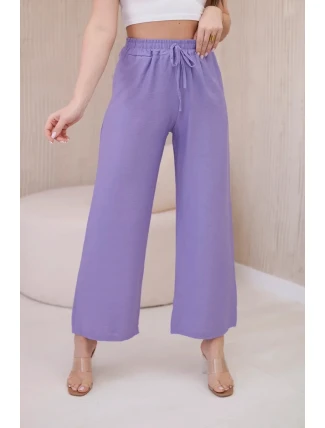Viskózové nohavice so širokými nohavicami fialové