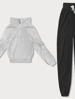 Dámska tepláková súprava s vafľami svetlo sivá (AMG-339A)