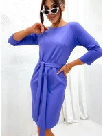 Klasické fialové šaty s opaskom na zaväzovanie (701)