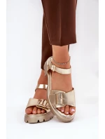 Eko Skórzane Sandały Damskie Z Klamrą Złote Gofielle