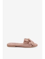 Dámské ploché pantofle s ozdobnými květy Béžové Elzoria