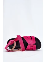 Eko Zamszowe Sandały Damskie Z Rzepami Fuksja Valpera