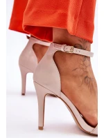 Modne Sandałki Szpilki Holograficzne Beżowe Rayden