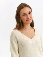 Dámsky sveter SSW3619 Ecru so zlatou niťou - Top Secret