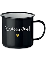 HRNČEK „KRÁSNY DEŇ!“ – čierny plechový hrnček 350 ml HRNČEK „KRÁSNY DEŇ!“ – čierny plechový hrnček 350 ml