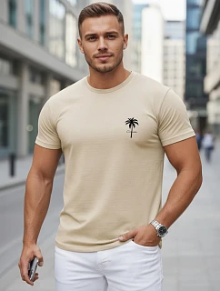 Pánske bavlnené tričko s potlačou, béžové, FashionStreet NX5126R