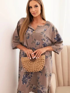 Dámske bavlnené šaty s kvetinovým vzorom a 3/4 rukávmi Fango