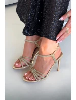 Dámské sandály na jehlovém podpatku s pásky a kryštály zlaté Tanelle