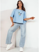 Dámska oversize blúzka s ozdobným náhrdelníkom BULS blue FashionStreet RY2506 Dámska oversize blúzka s ozdobným náhrdelníkom BULS blue FashionStreet RY2506