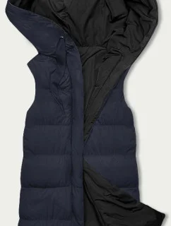 Tmavo modro-čierna obojstranná dlhá dámska vesta (V723)