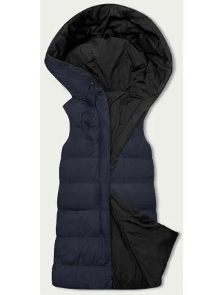 Tmavo modro-čierna obojstranná dlhá dámska vesta (V723)