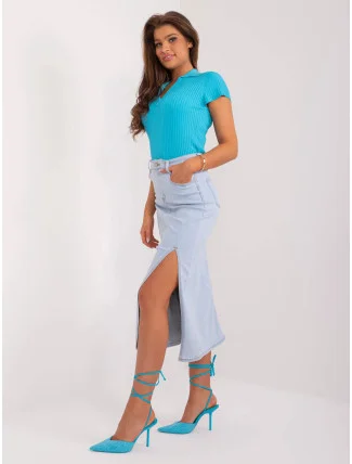 Svetlomodrá džínsová midi sukňa s rozparkom (M557) Svetlomodrá džínsová midi sukňa s rozparkom (M557)