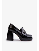 Dámske lakované topánky na vysokom podpätku Black D&A