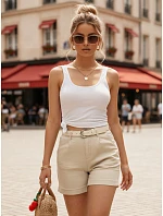Dámske džínsové šortky s opaskom, béžové, FashionStreet SY0555