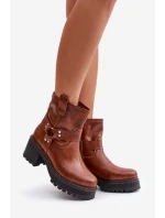 Damskie Skórzane Botki Na Zamek Lewski 3435 Brązowe