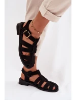 Dámské Římské Sandály Černé Janessa se Zlatým Přezkou