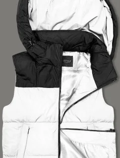 Bielo-čierna krátka dámska vesta J.STYLE s kapucňou (16M9112-281)