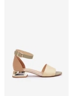 Skórzane Sandały Na Złotym Obcasie Laura Messi 2143 Beżowe