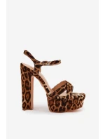 Sandały Damskie Na Wysokim Słupku I Platformie W Panterkę Brązowe Jovenes