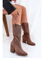 Ażurowe Kozaki Kowbojki Na Słupku S.Barski HY51-606 Brązowe