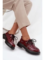 Lakierowane Skórzane Półbuty Damskie Z Przypinkami Artiker 57C0336 Bordowe