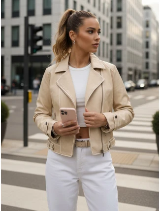 Dámska kožená bunda DARKGLORY beige FashionStreet TY5567